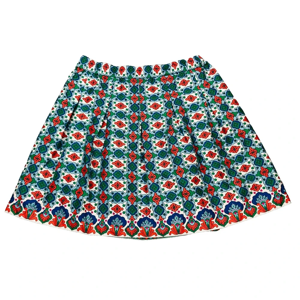 Boden Women's 12 Isabella Skirt Cotton Sateen Coastal Tile Pleated Pockets BL11